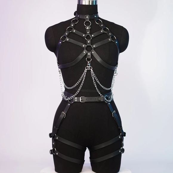 BDSM Chest Leg Straps Harness Panty Women Men Leather Belt Kink Straps - Picture 12 of 17